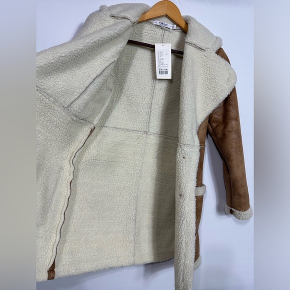 LNK LANDSCAPE Sherpa Shearling Jacket Camel and cream collared Sz Small - Picture 4 of 16